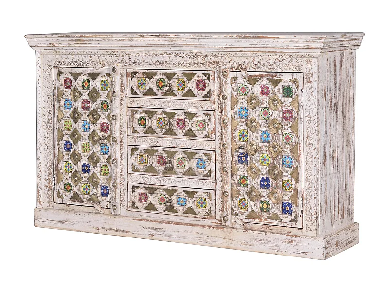 Sideboard aus Mangoholz mit Keramikdetails