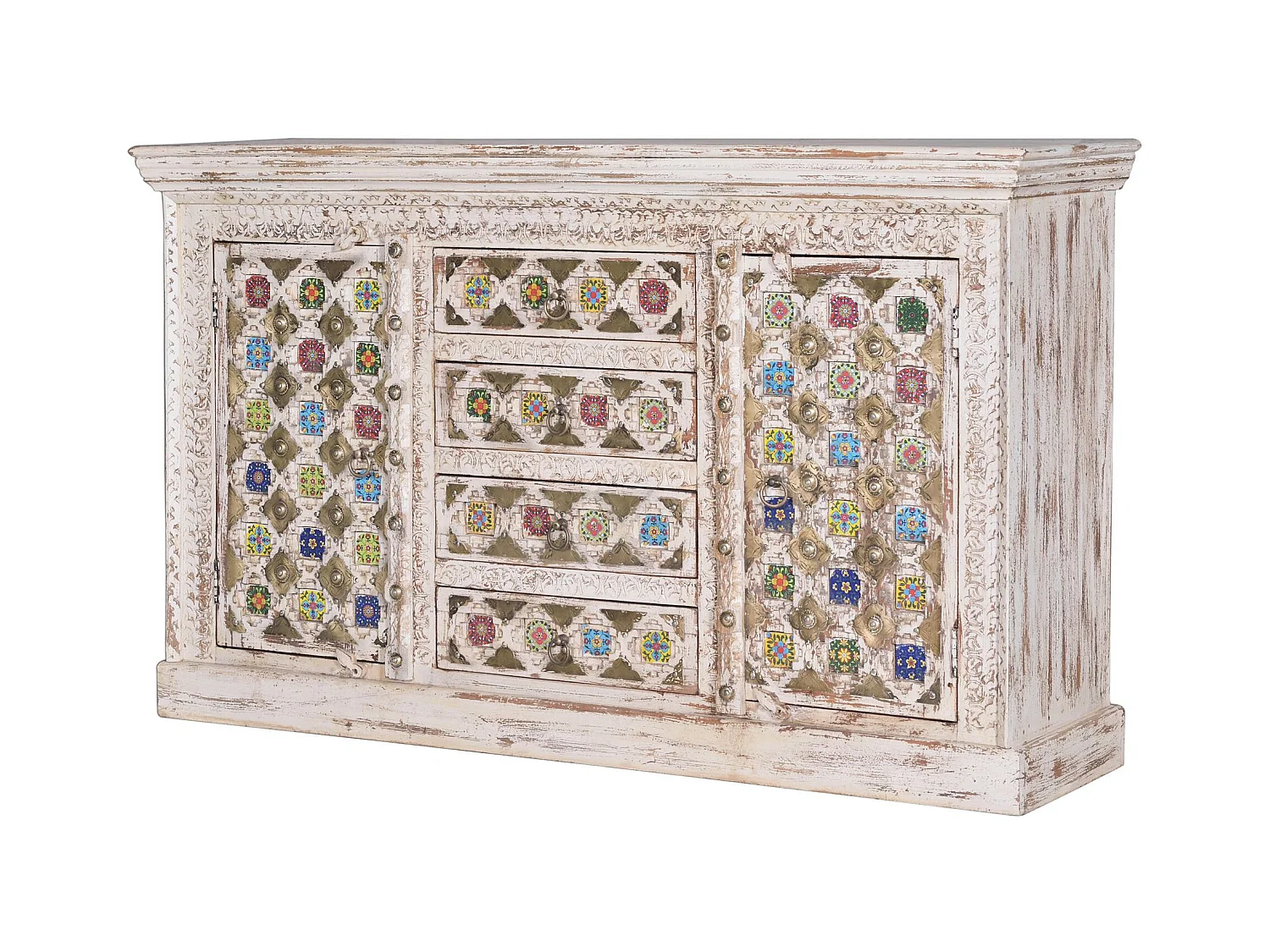 Aparador madera de mango detalles cerámica y bronce Blanco.Giner y Colomer 90x40x150