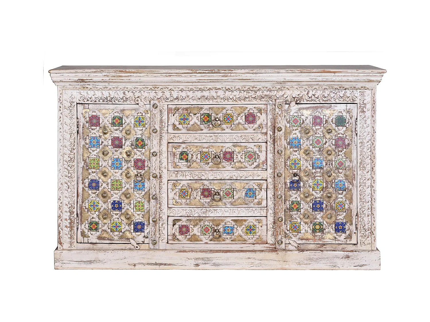 Aparador madera de mango detalles cerámica y bronce Blanco.Giner y Colomer 90x40x150