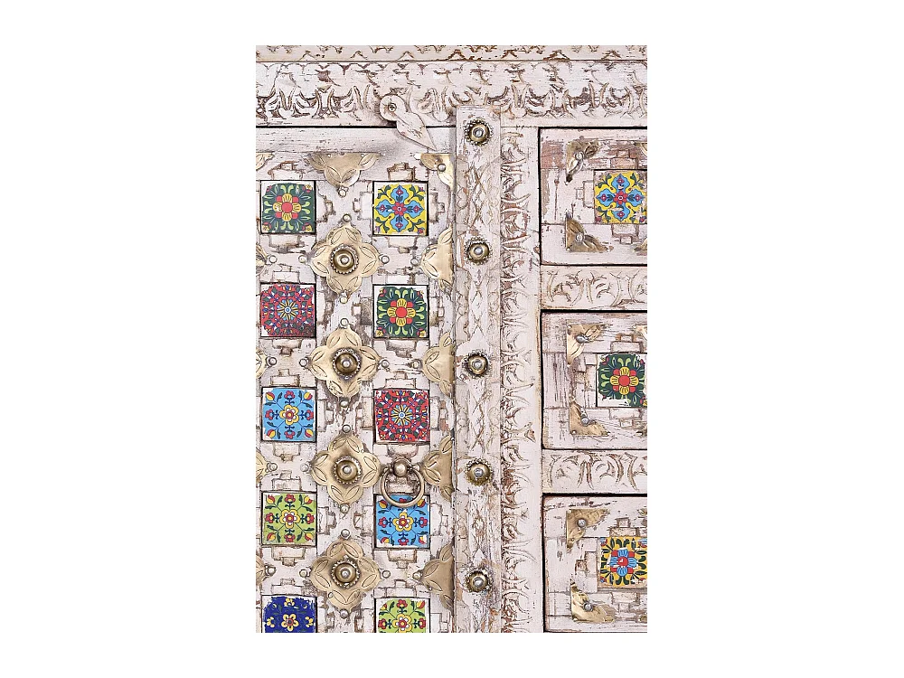 Aparador madera de mango detalles cerámica y bronce Blanco.Giner y Colomer 90x40x150