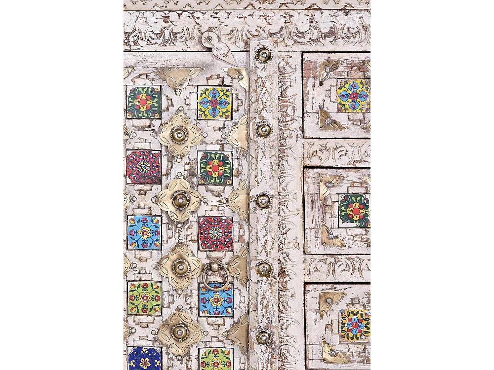 Buffet en bois de manguier avec détails en céramique