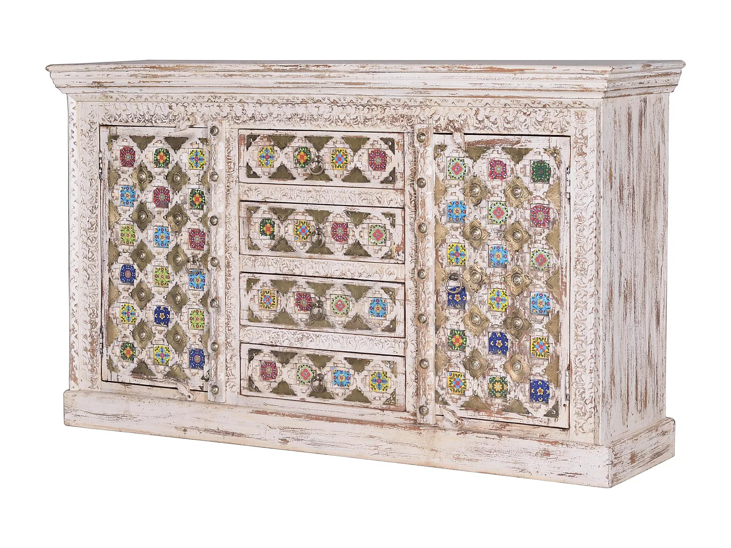 Buffet en bois de manguier avec détails en céramique