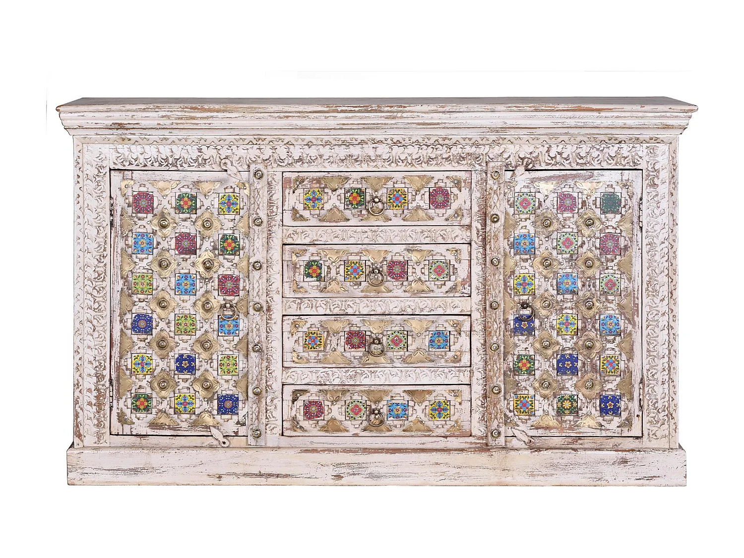 Buffet en bois de manguier avec détails en céramique