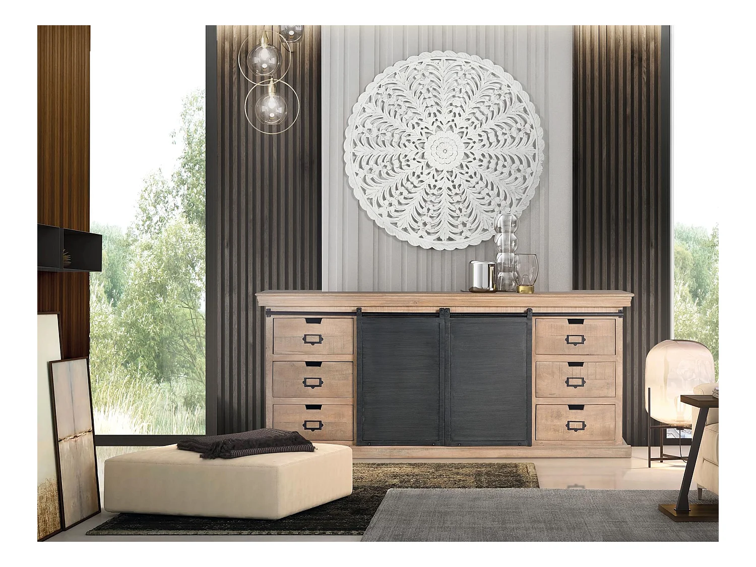 Sideboard mit 6 Schubladen im Industriestil. Mehrfarbig. Giner und Colomer 85x40x190