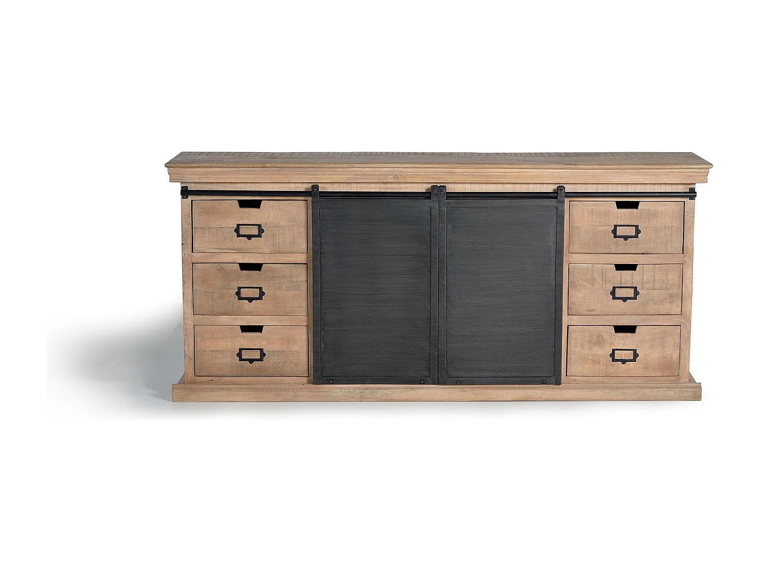 Buffet à 6 tiroirs et 2 portes en manguier et métal