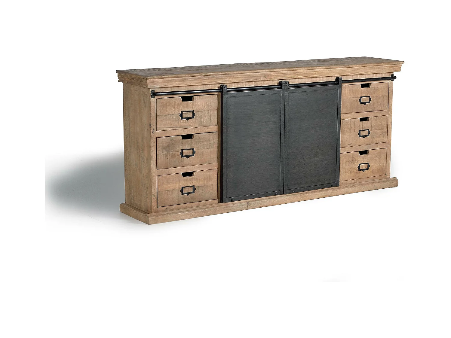Buffet à 6 tiroirs et 2 portes en manguier et métal