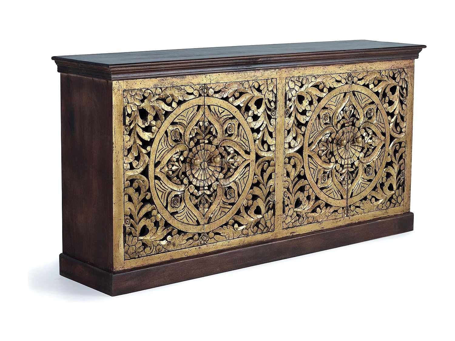 Buffet en bois de manguier sculptée et feuille d'or