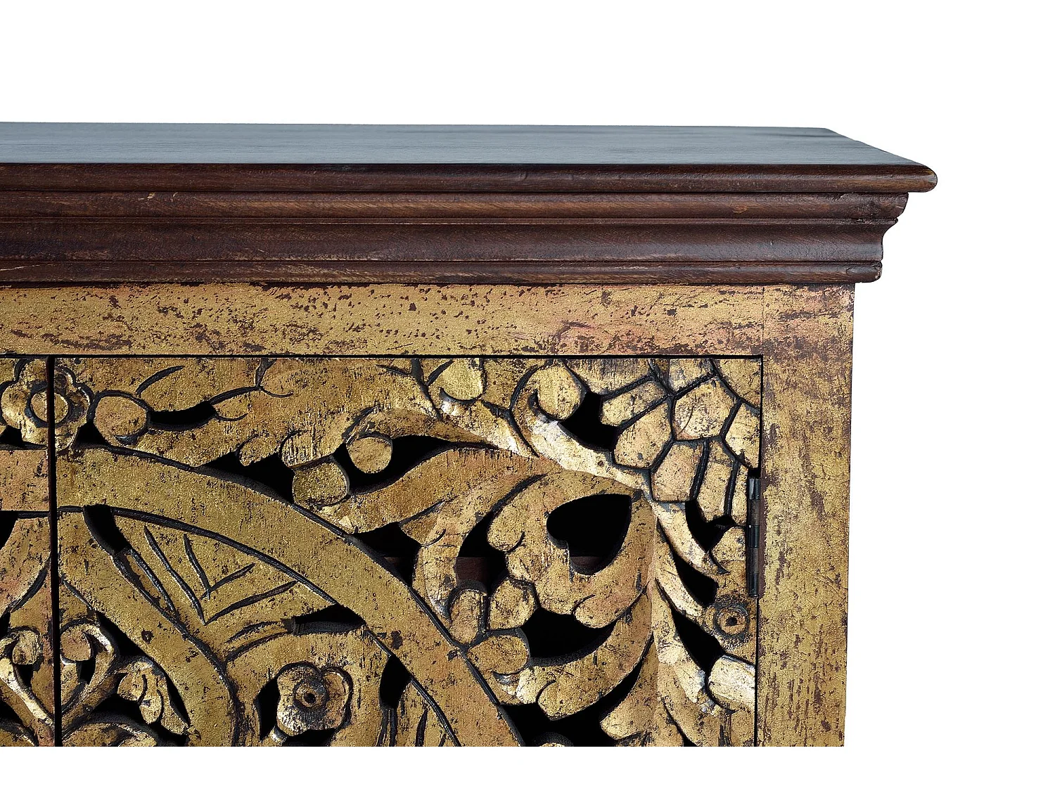 Buffet en bois de manguier sculptée et feuille d'or