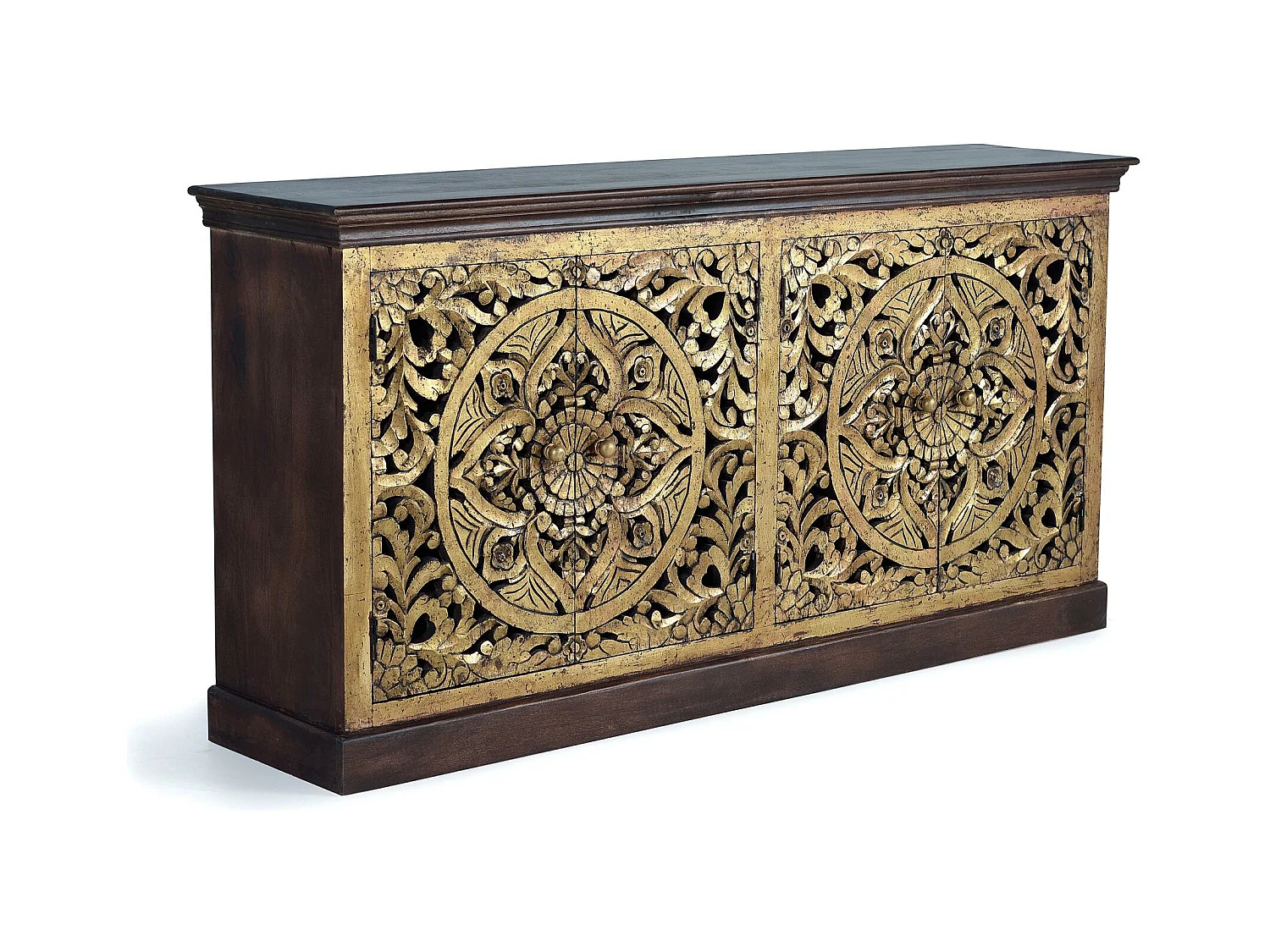 Buffet en bois de manguier sculptée et feuille d'or