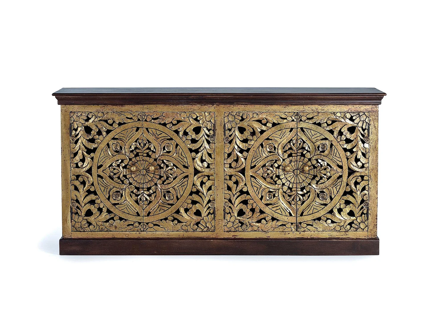 Buffet en bois de manguier sculptée et feuille d'or