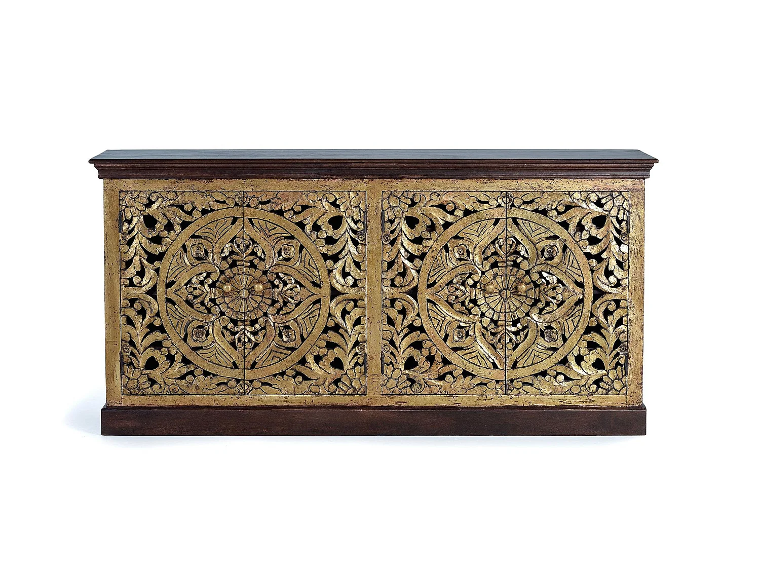 Buffet en bois de manguier sculpté, style bohème - 90 x 180 x 40