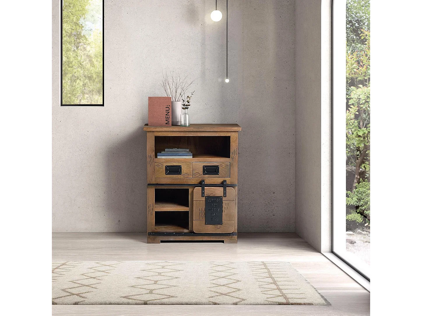 Buffet en bois de manguier, style industriel - 90 x 75 x 40