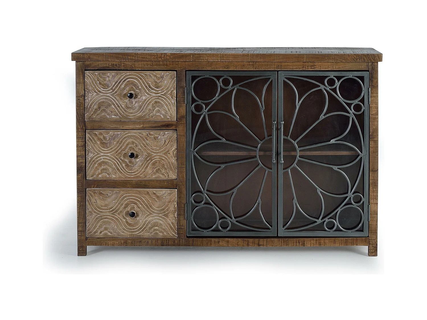 Komoda z postarzanego brązowego drewna mango