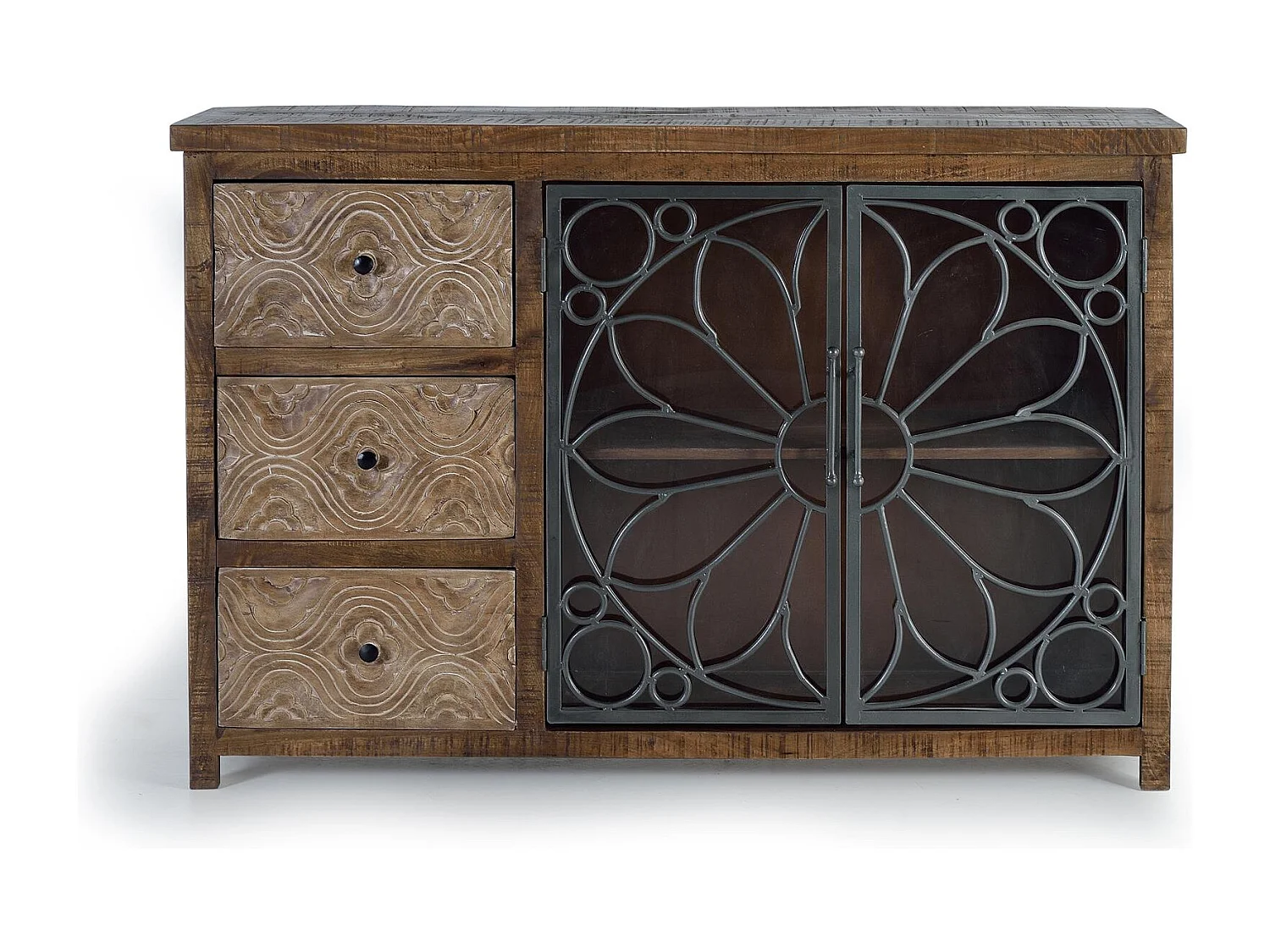 Buffet en bois manguier marron vieilli