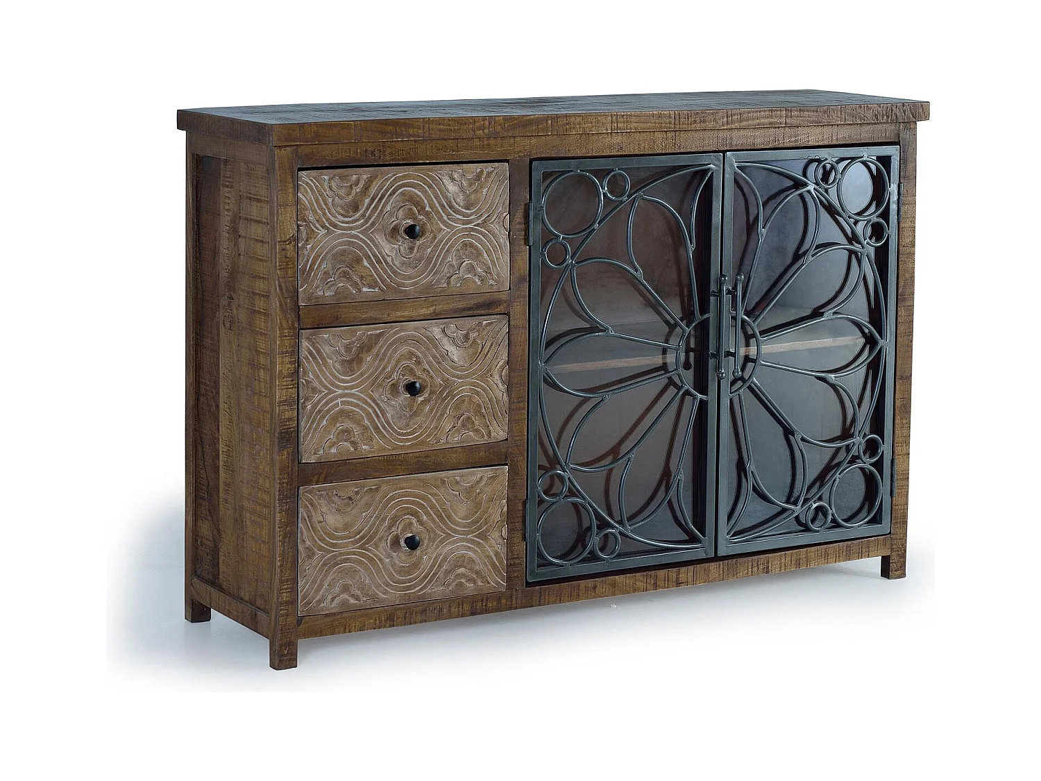 Buffet en bois manguier marron vieilli