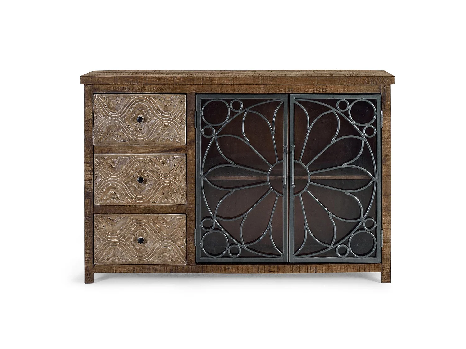 Buffet en bois de manguier de style industriel moderne - 96 x 140 x 40