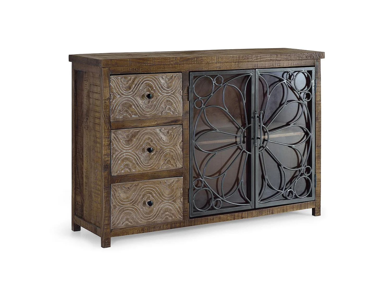 Buffet en bois de manguier de style industriel moderne - 96 x 140 x 40