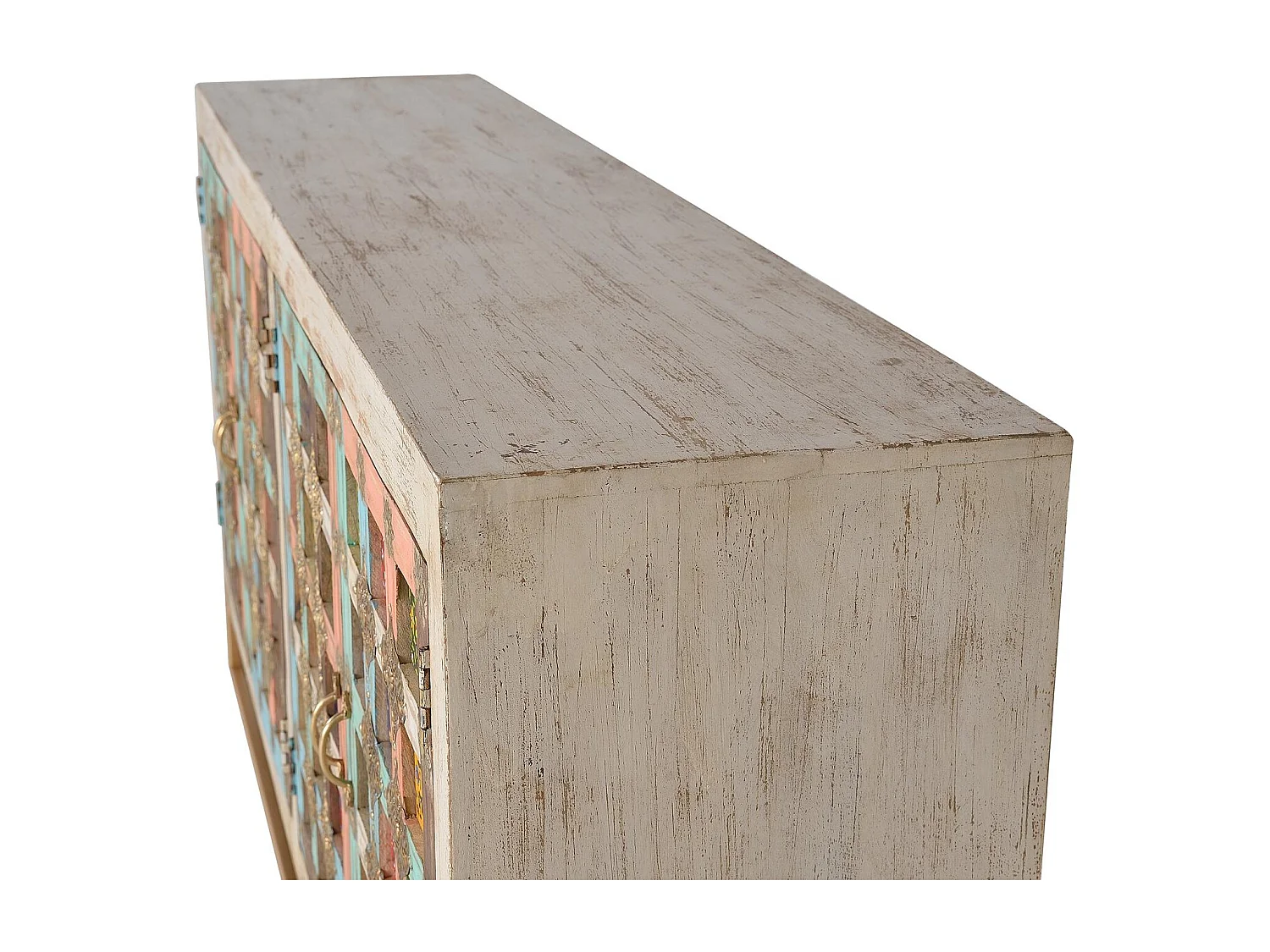 Buffet en bois de manguier avec details en maiolique et pieds en métal