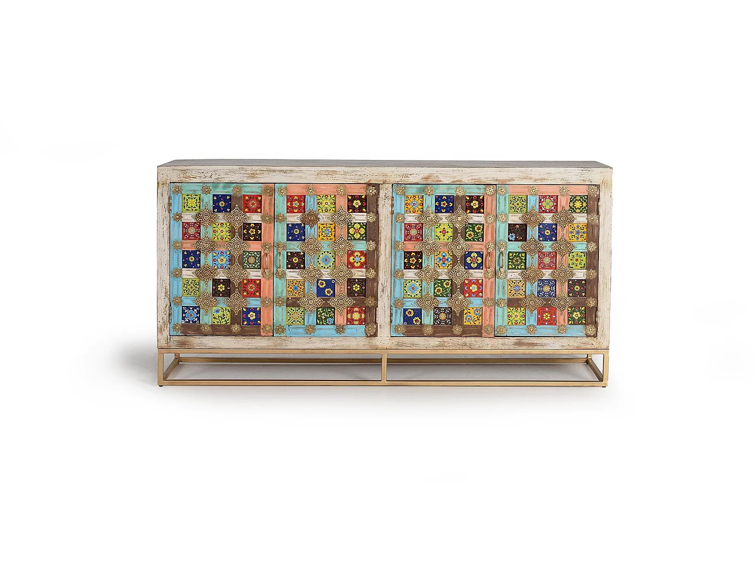 Buffet en bois de manguier, style vintage moderne - 90 x 180 x 40