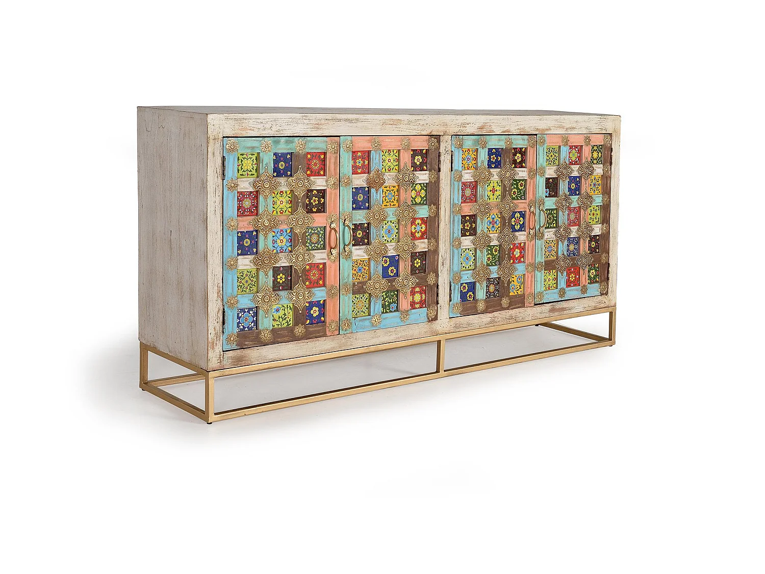 Buffet en bois de manguier, style vintage moderne - 90 x 180 x 40