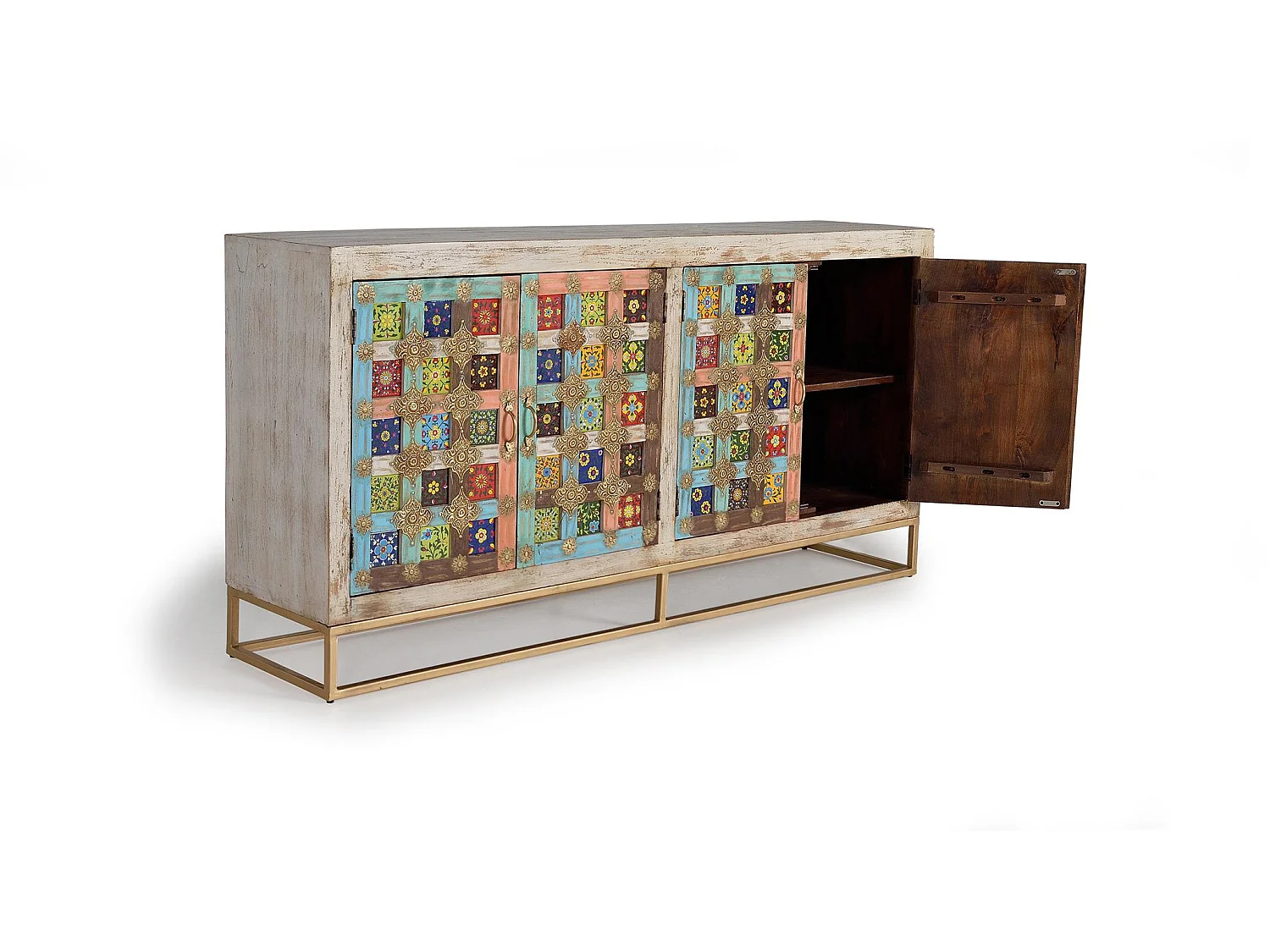 Buffet en bois de manguier, style vintage moderne - 90 x 180 x 40