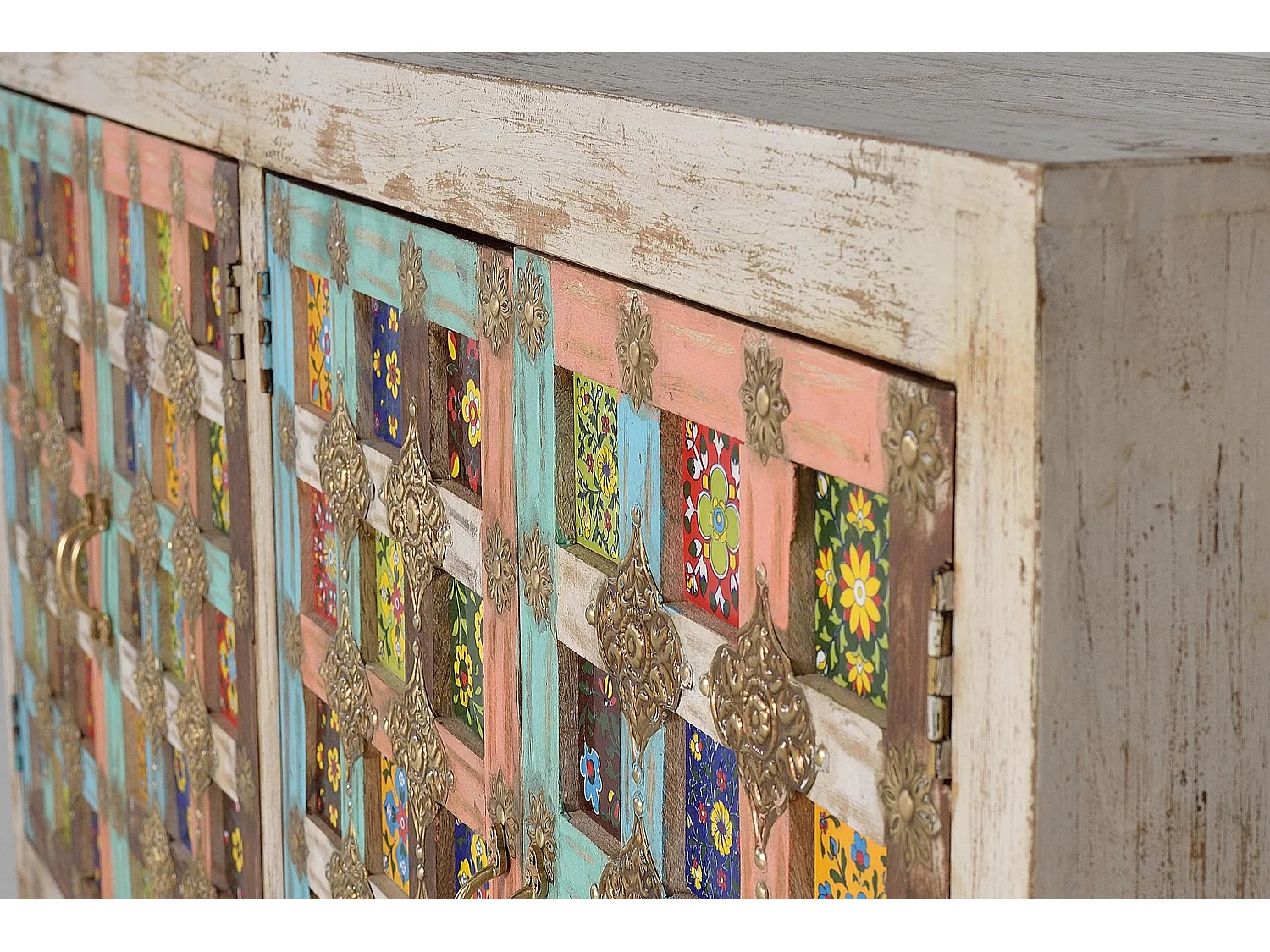 Buffet en bois de manguier, style vintage moderne - 90 x 180 x 40