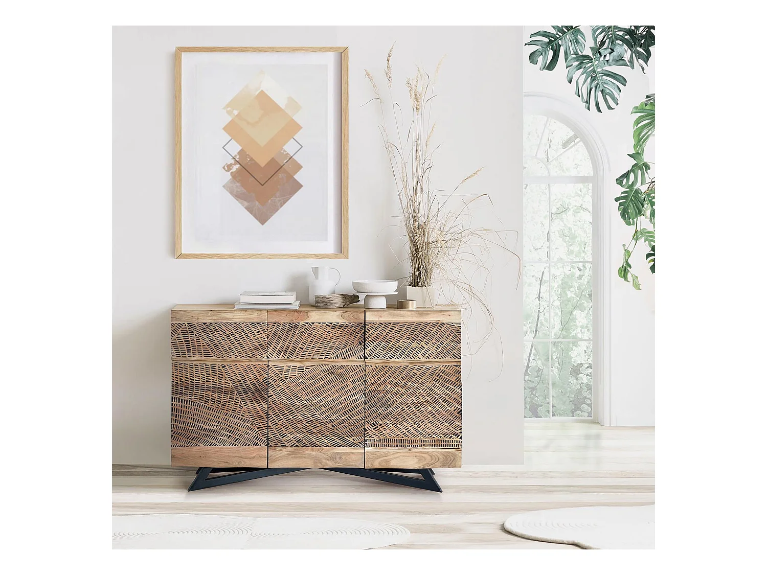 Buffet en bois d'acacia et lattes en métal de couleur naturelle