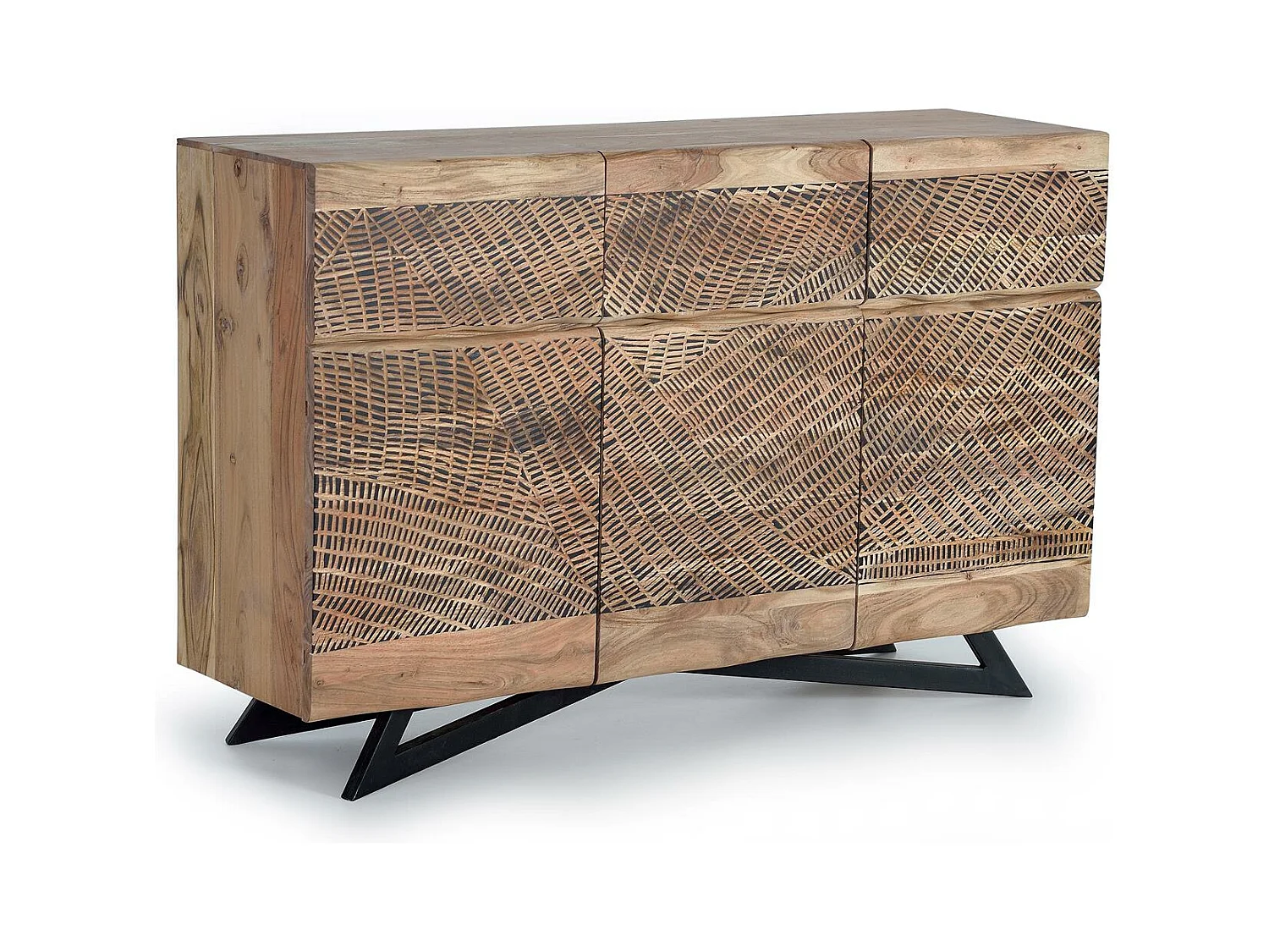 Buffet en bois d'acacia et lattes en métal de couleur naturelle