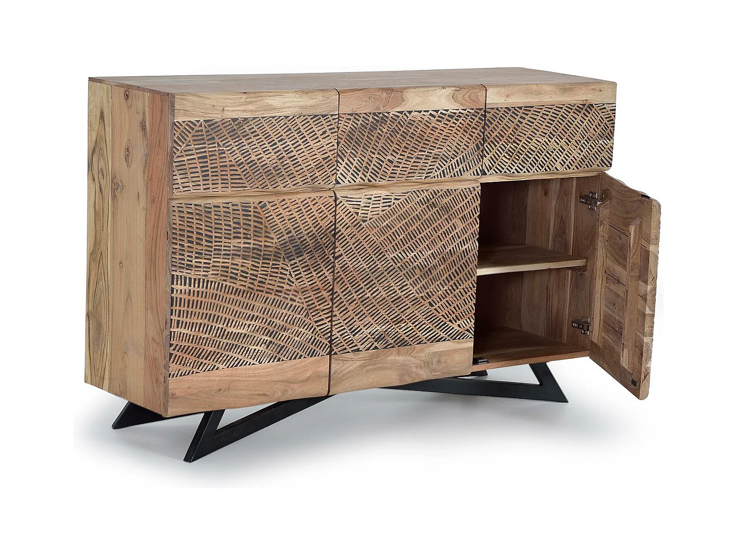 Buffet en bois d'acacia et lattes en métal de couleur naturelle