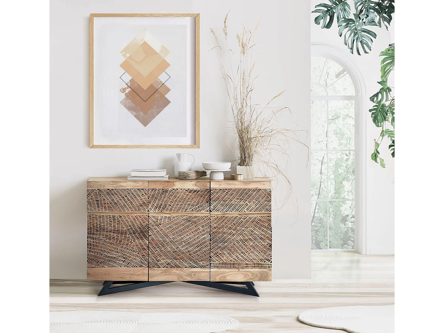 Buffet en bois d'acacia et lattes en métal de couleur naturelle