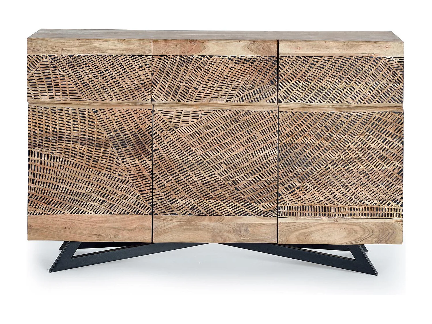 Buffet en bois d'acacia et lattes en métal de couleur naturelle