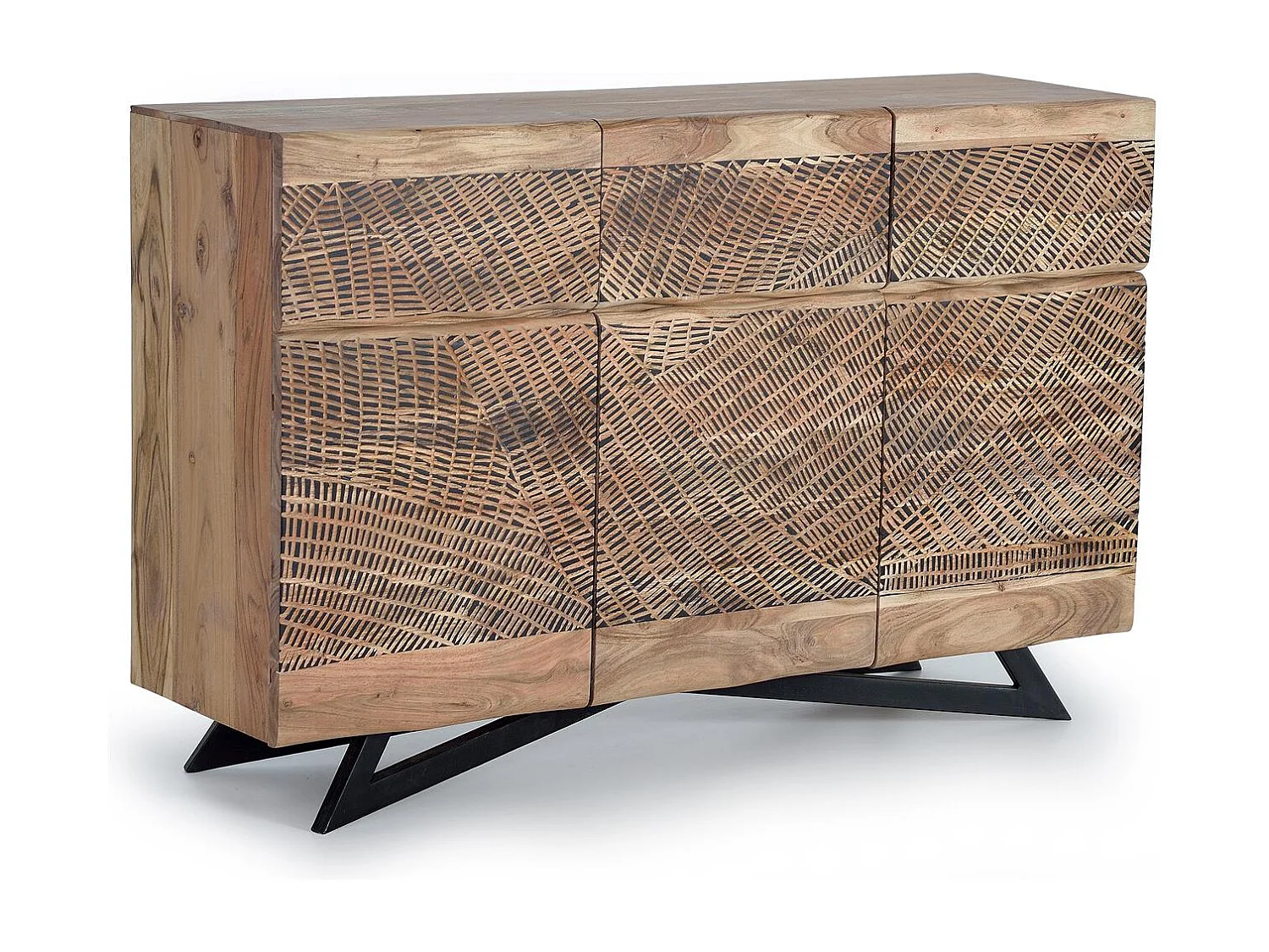 Buffet en bois d'acacia et lattes en métal de couleur naturelle