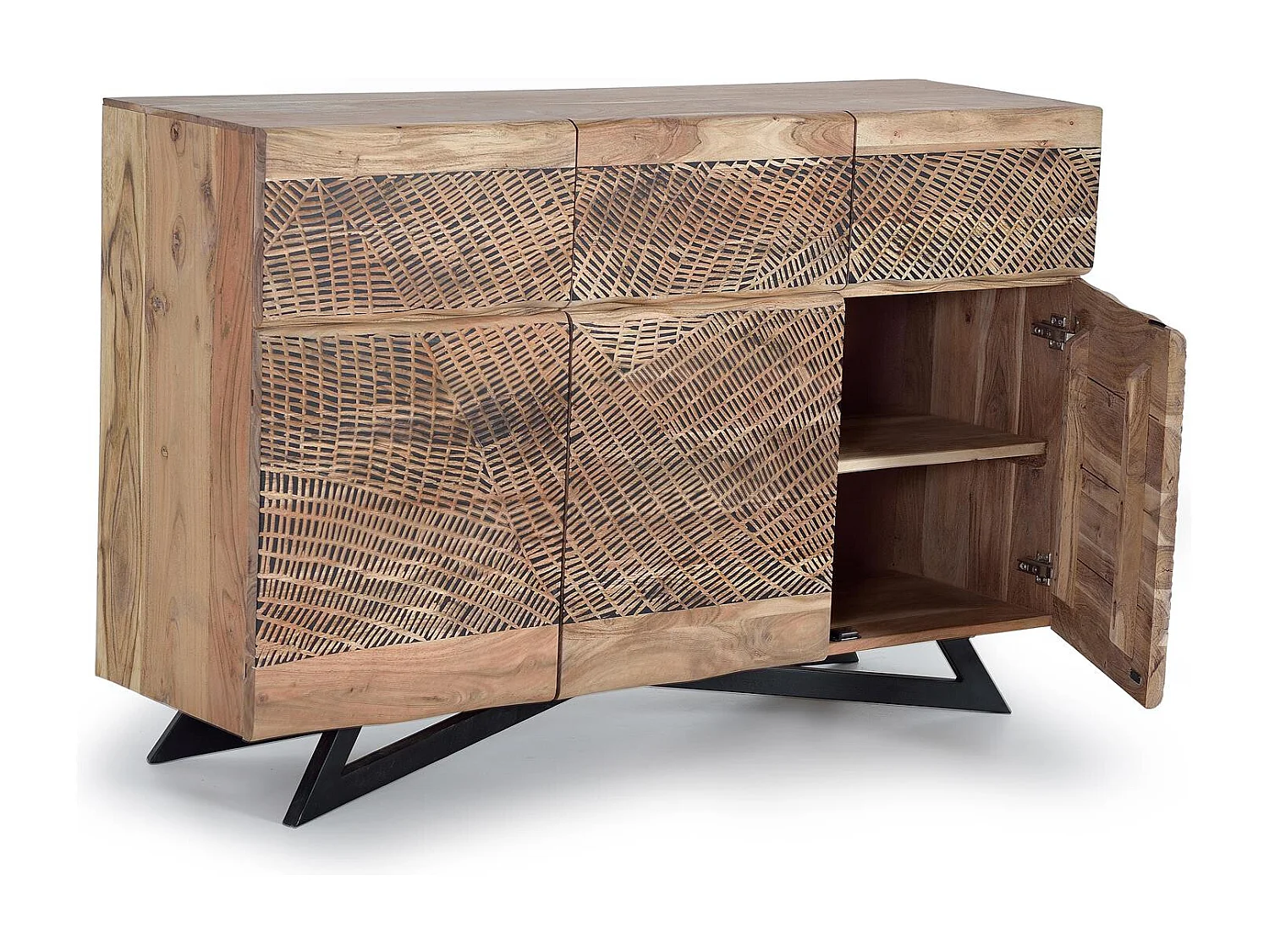 Buffet en bois d'acacia et lattes en métal de couleur naturelle