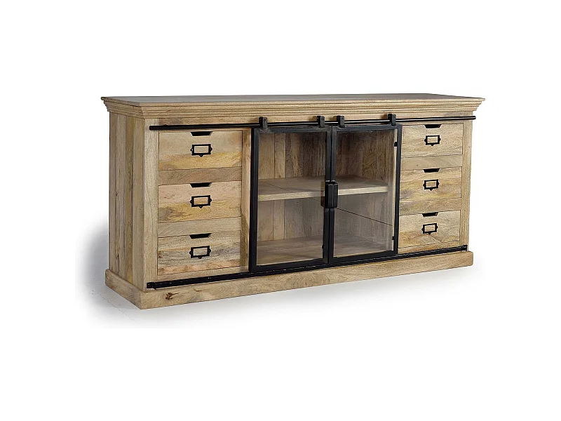 Sideboard aus Mangoholz und Schwarz
