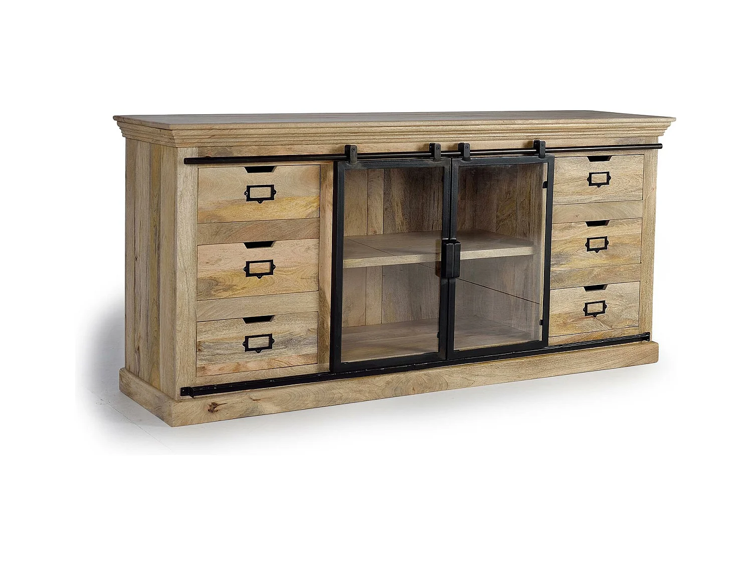 Sideboard aus Mangoholz und Schwarz