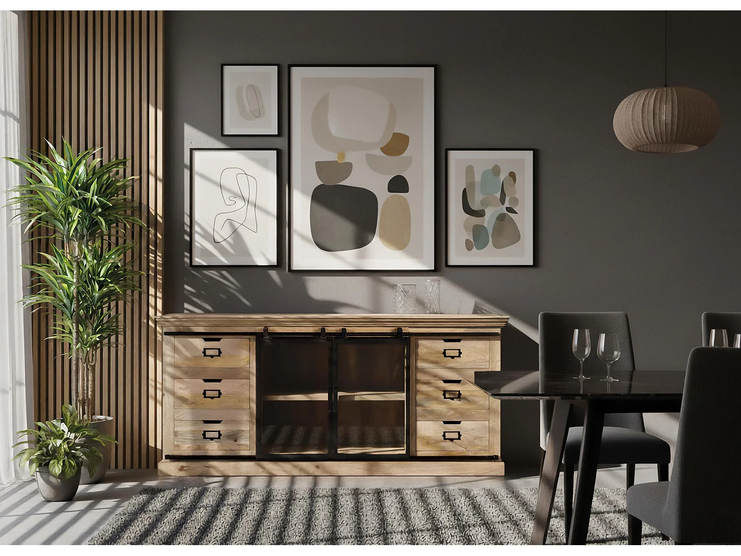 Buffet en bois de manguier de style industriel moderne - 86 x 180 x 45