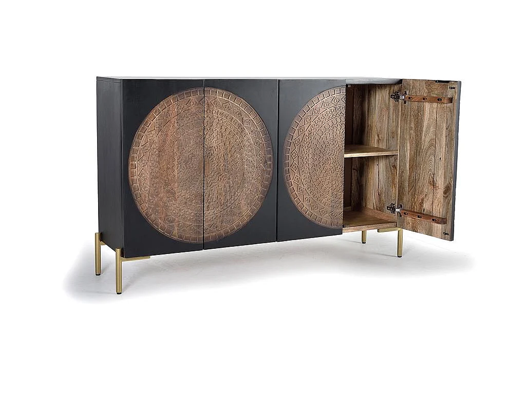 Buffet en bois de manguier, style ethnique rustique - 90 x 145 x 40
