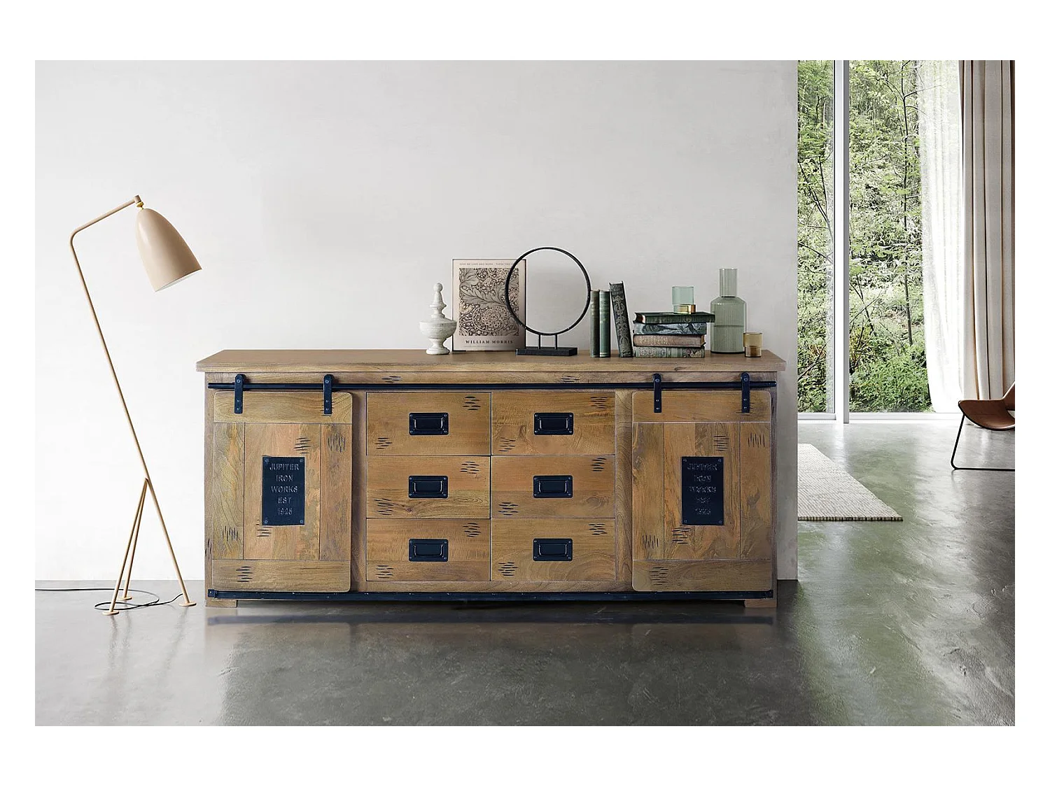 Sideboard aus Mangoholz und Schwarz