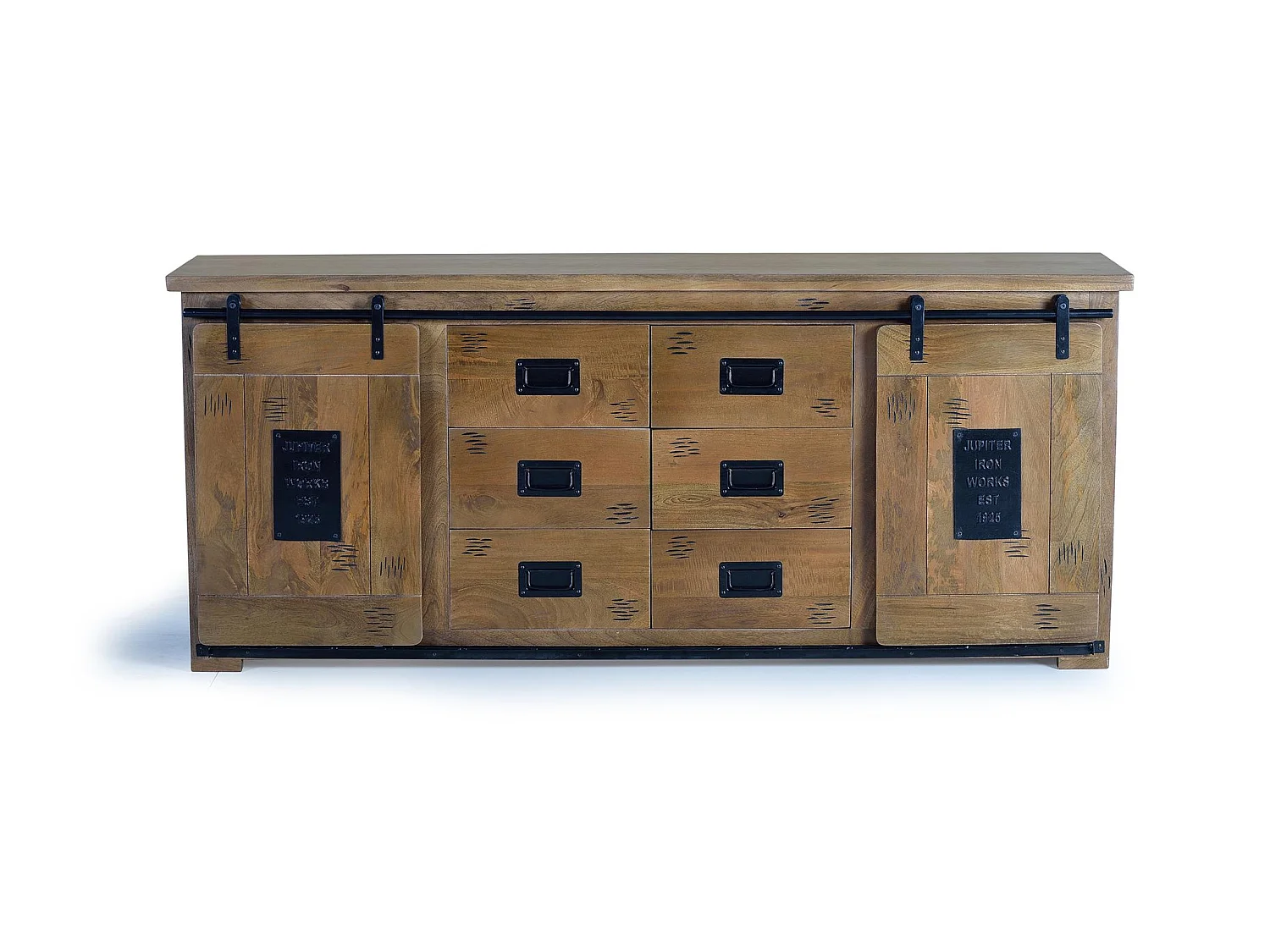 Buffet en bois de manguier, style industriel - 80 x 190 x 45