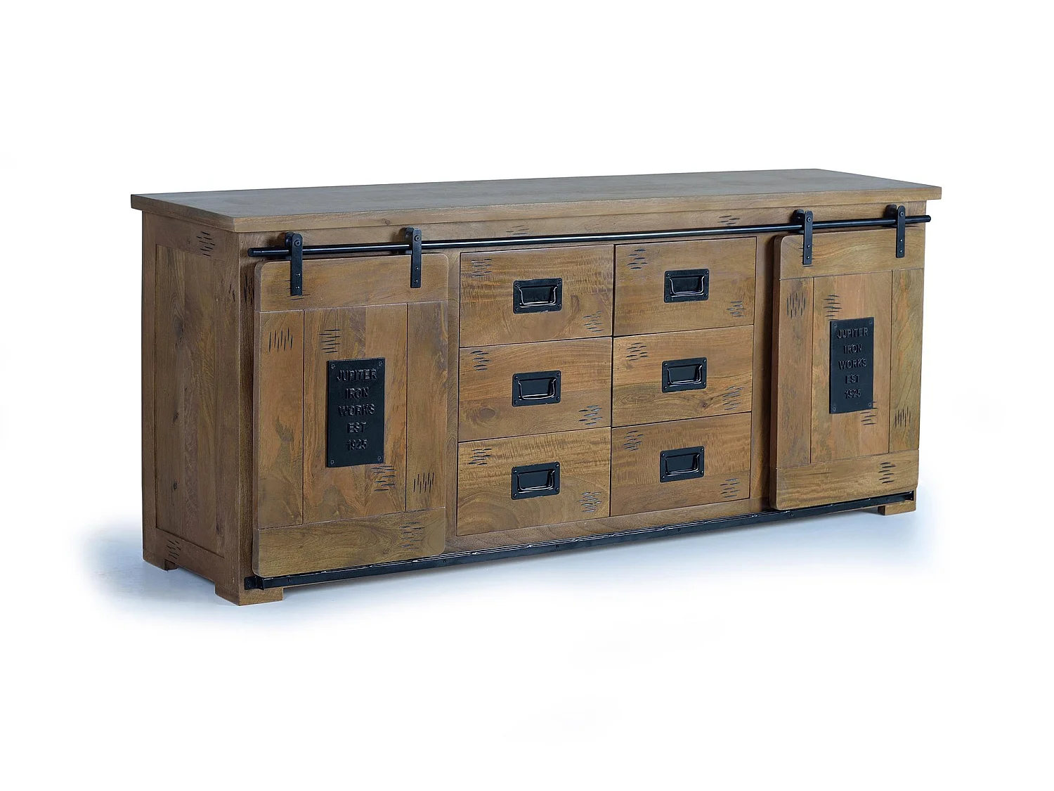 Buffet en bois de manguier, style industriel - 80 x 190 x 45