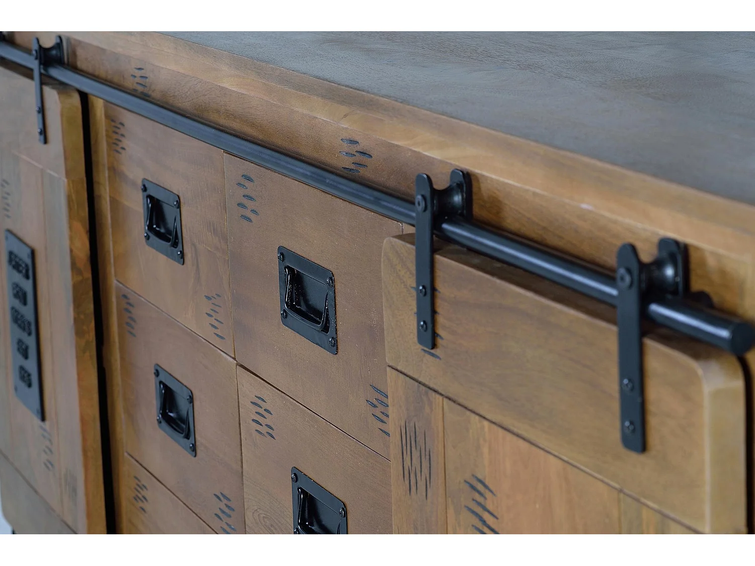 Buffet en bois de manguier, style industriel - 80 x 190 x 45