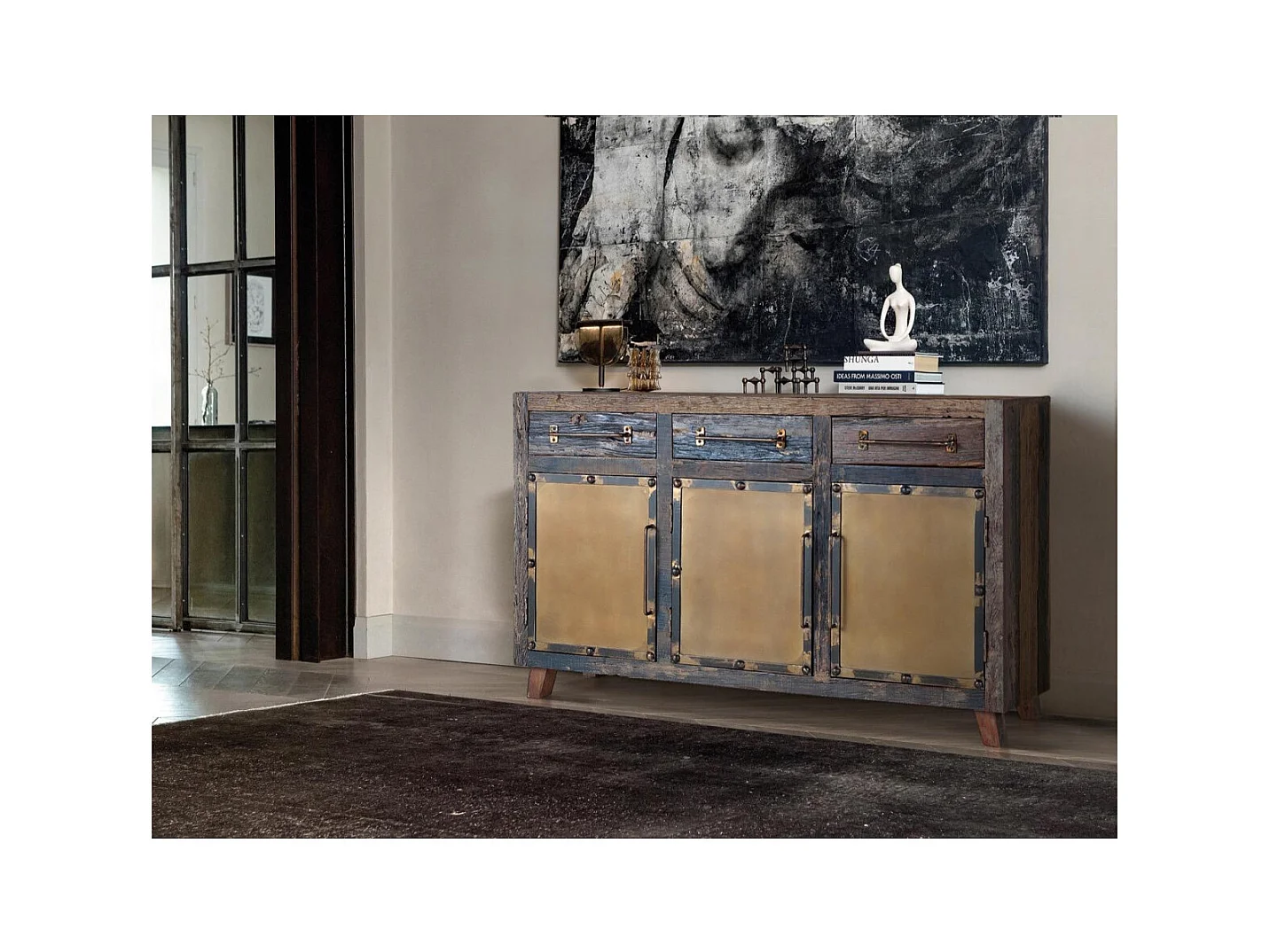 Buffet en bois récupéré et métal