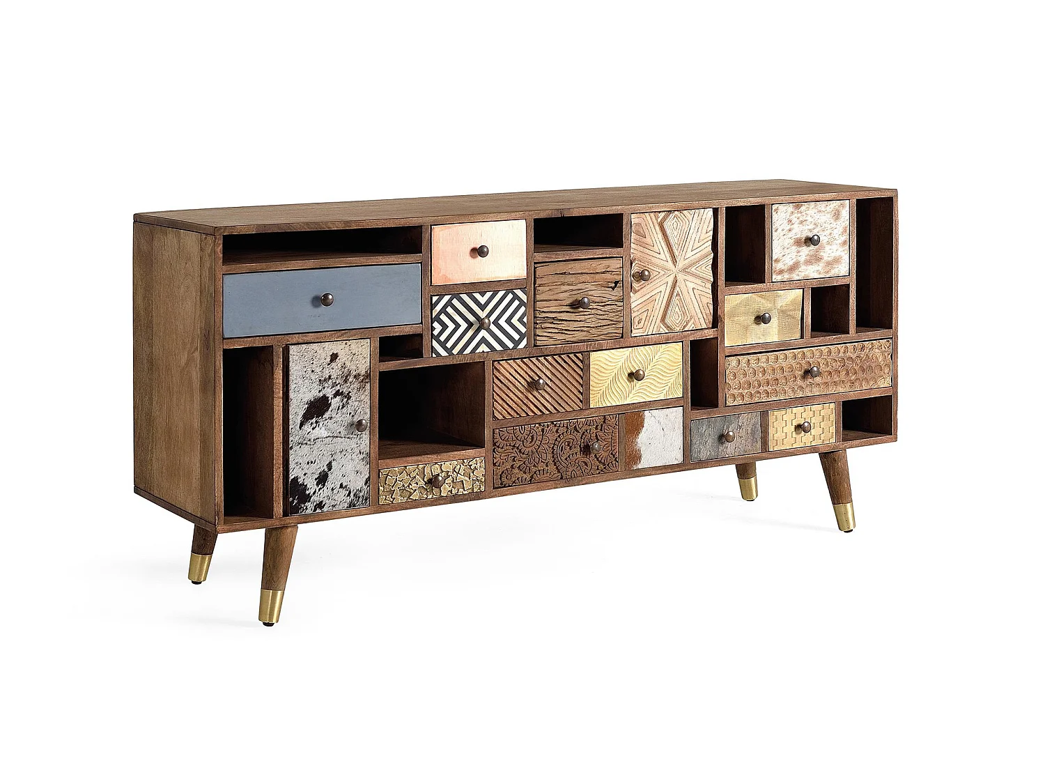 Buffet en bois de manguier, style bohème rétro - 76 x 160 x 40