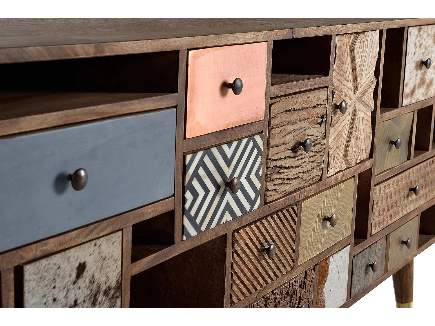 Buffet en bois de manguier, style bohème rétro - 76 x 160 x 40