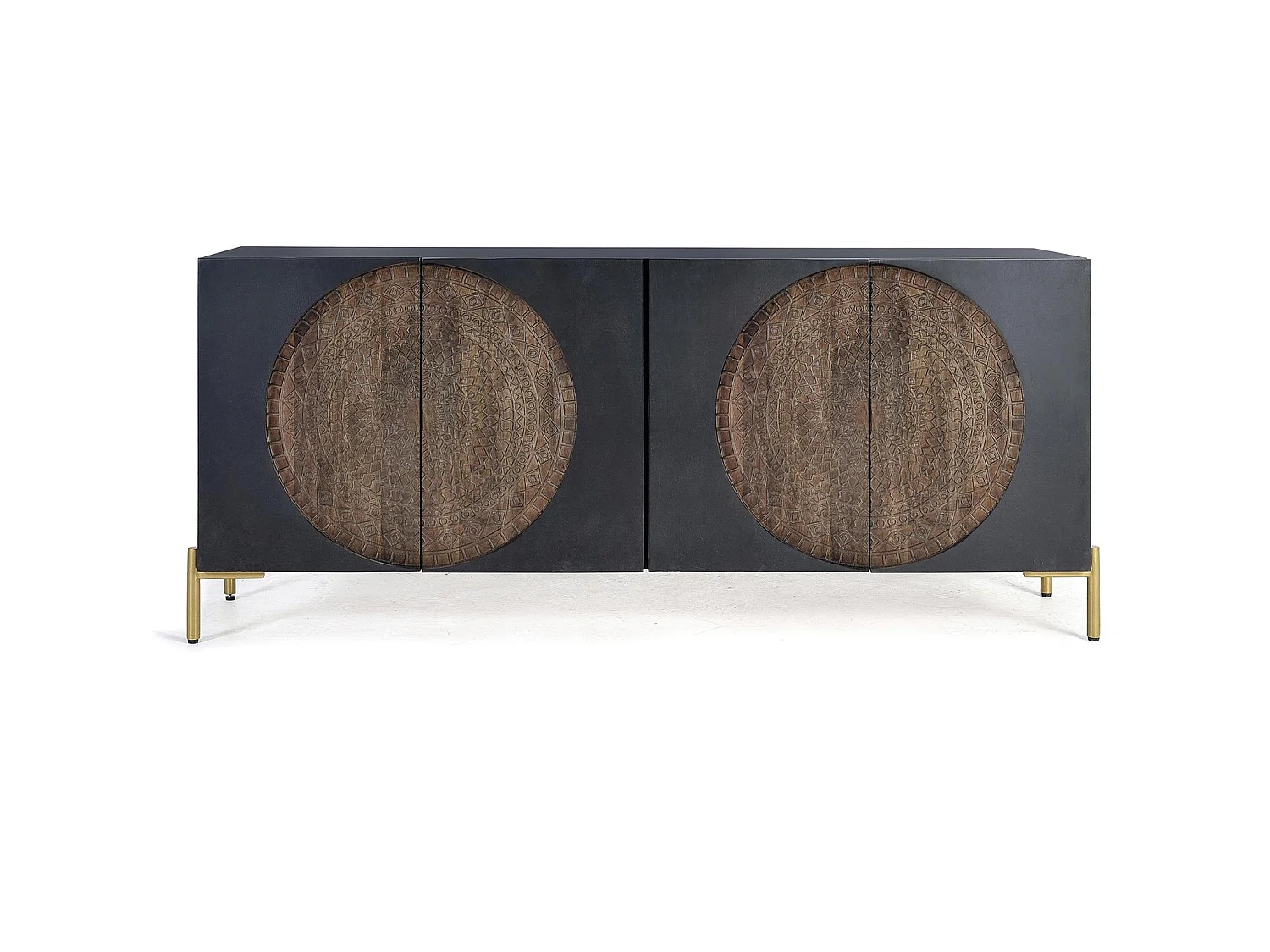 Buffet en bois de manguier, style ethnique rustique - 77 x 173 x 45