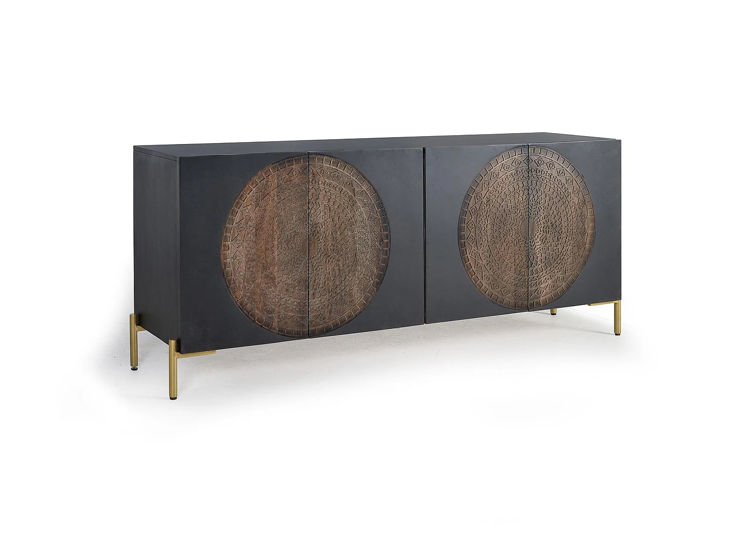 Buffet en bois de manguier, style ethnique rustique - 77 x 173 x 45