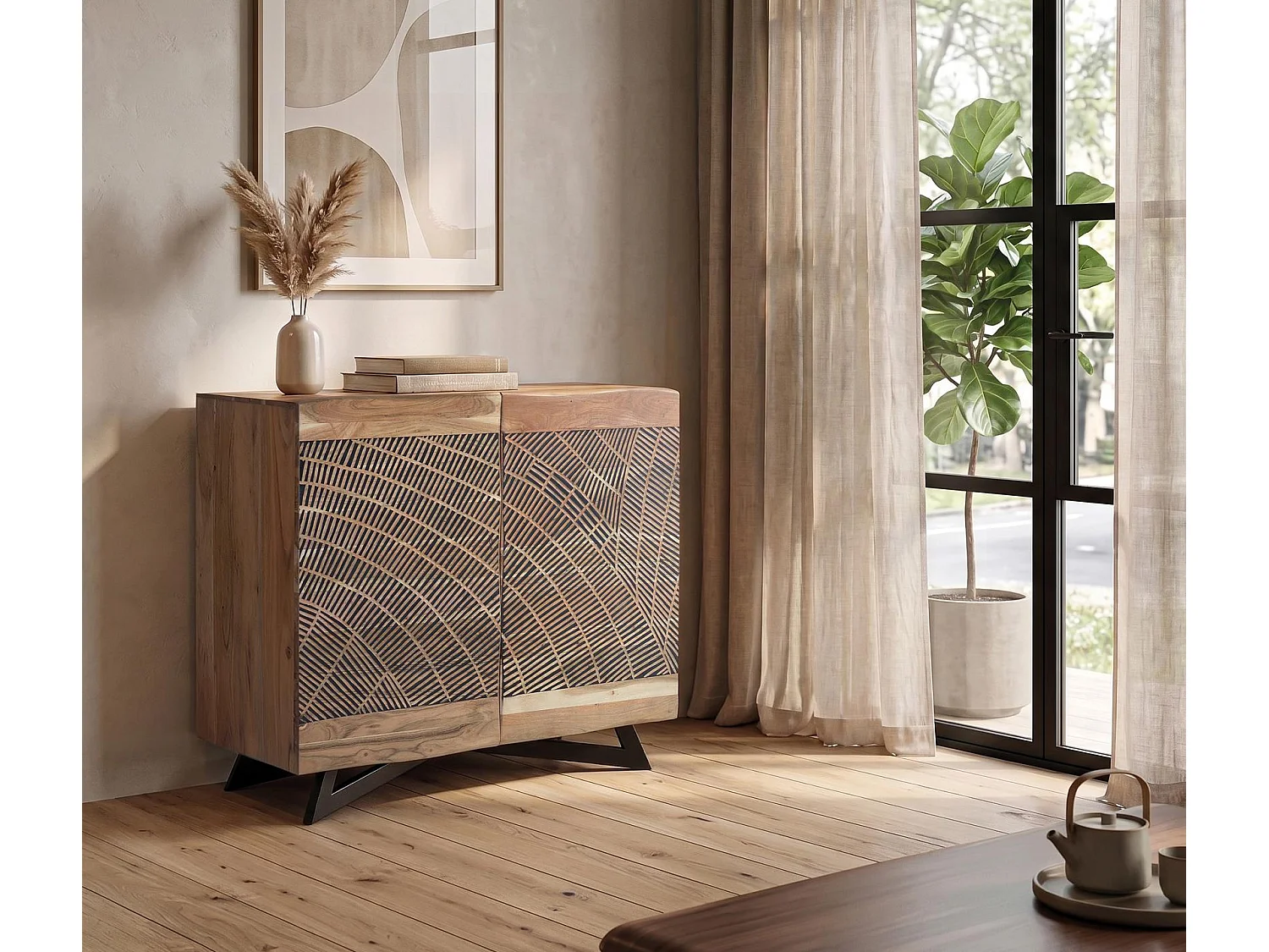 Buffet en bois d'acacia de style rustique moderne - 86 x 90 x 40