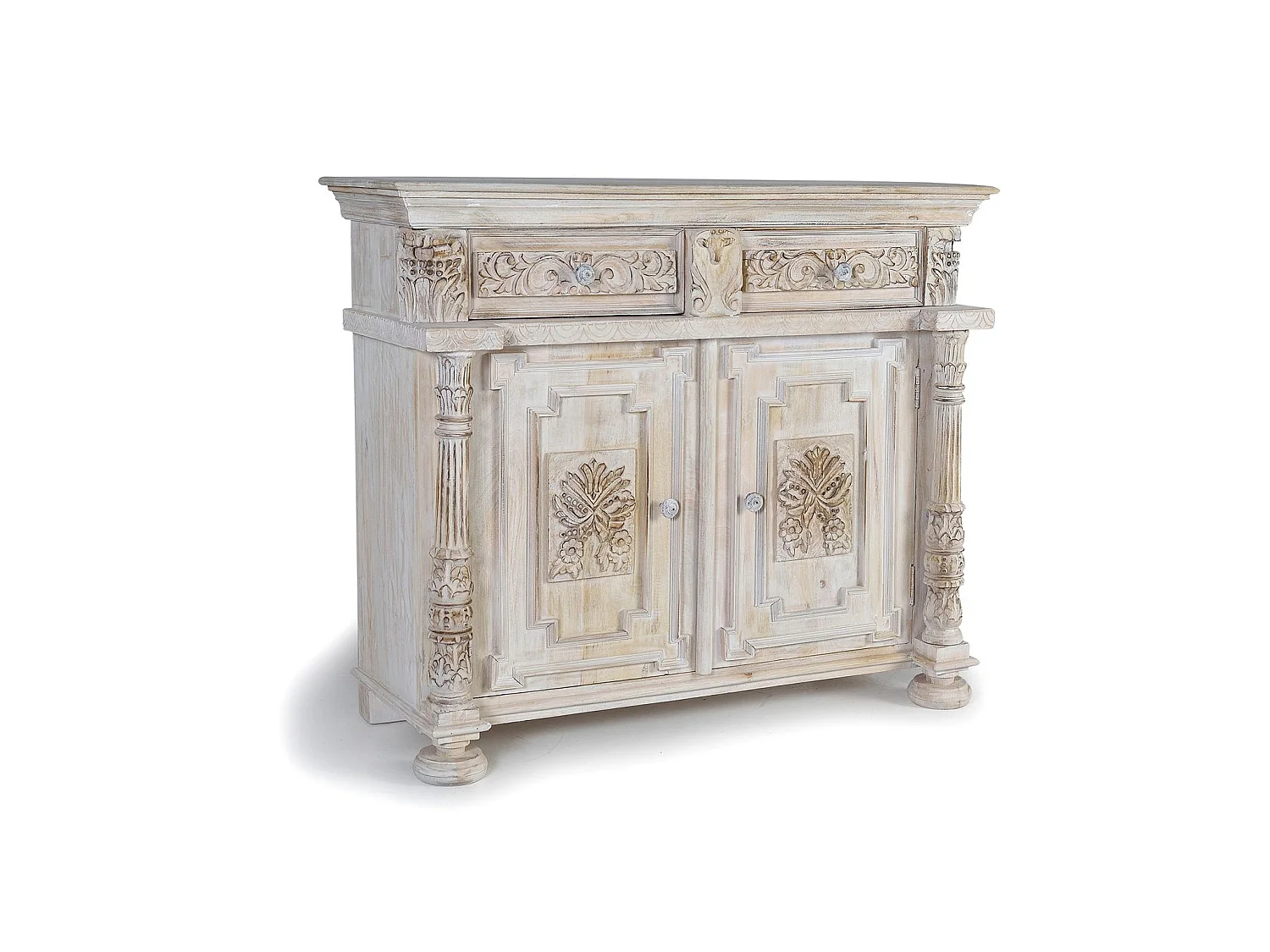Buffet en bois de manguier, style colonial rustique - 100 x 120 x 45
