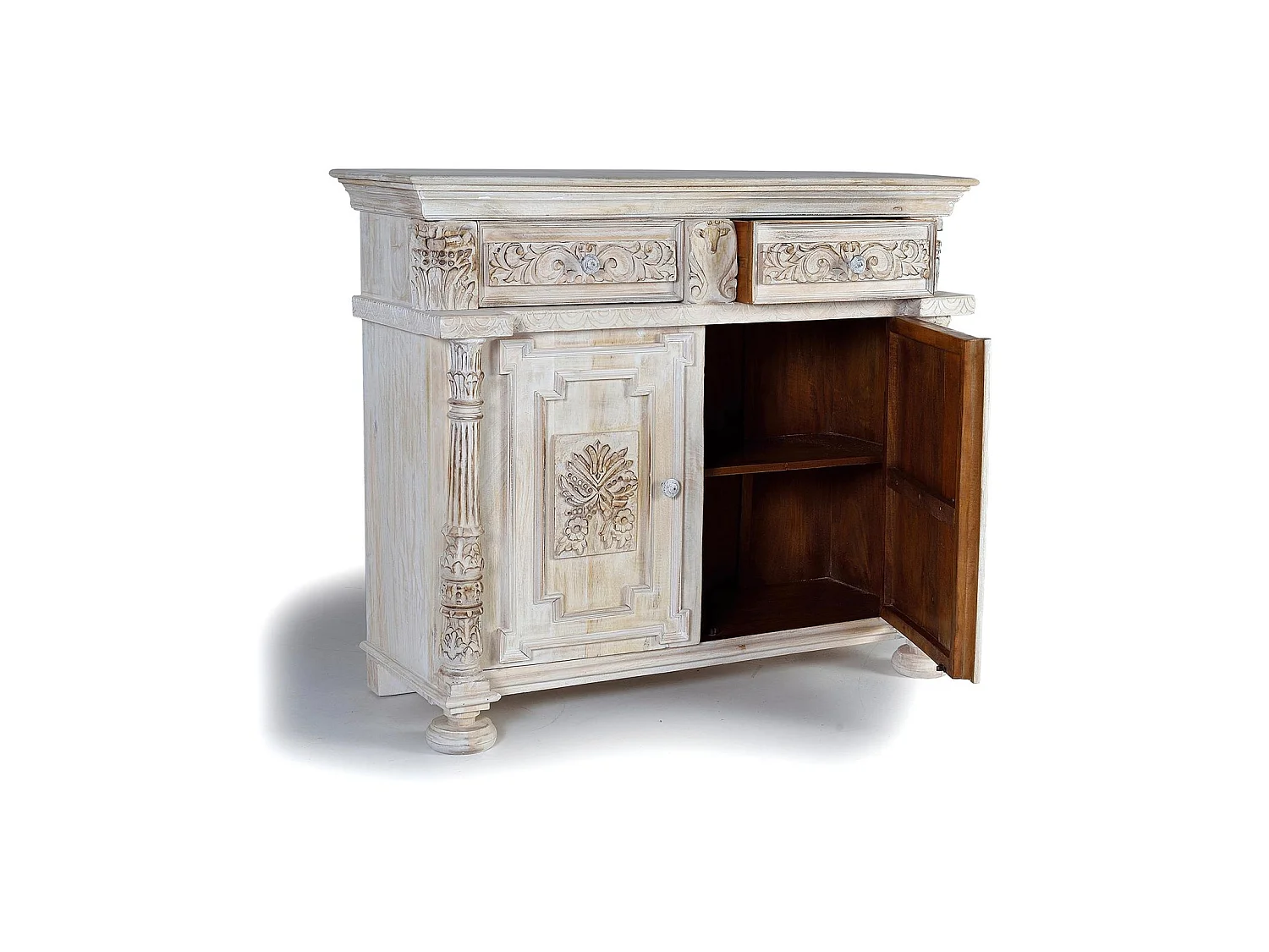 Buffet en bois de manguier, style colonial rustique - 100 x 120 x 45