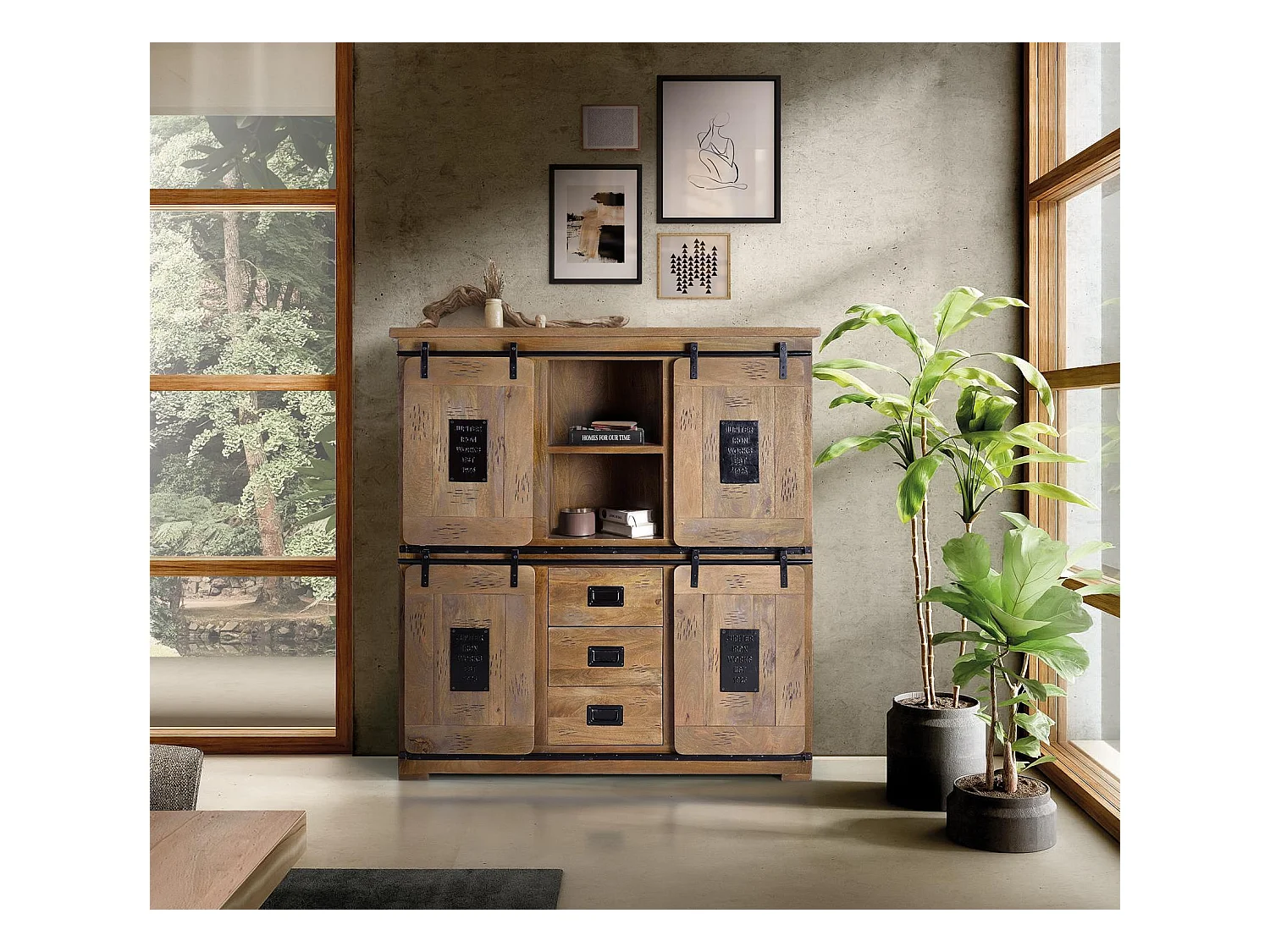 Armoire 3 tiroirs Bois-Fer Marron - Lalia Décoration d'Autrefois
